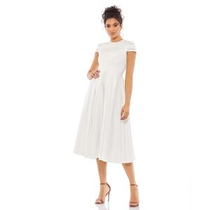 NWT MAC DUGGAL HIGH NECK CAP SLEEVE TEA LENGTH DRESS 55699  WHITE